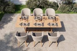 Hot Kota Garten-Essgruppe, grau/natur, Akazie/Polyrattan/Alu, Ausziehbar, 180/240 x 100 cm Tisch, 6 Sessel, FSC®-zertifiziertes Produkt Garten-Essgruppen|Akazien-Gartenmöbel