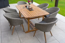 Hot Kota Garten-Essgruppe, grau/natur, Akazie/Polyrattan/Alu, Ausziehbar, 180/240 x 100 cm Tisch, 6 Sessel, FSC®-zertifiziertes Produkt Garten-Essgruppen|Akazien-Gartenmöbel