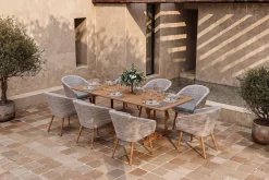 Sale Kota Garten-Essgruppe, grau/natur, Akazie/Polyrattan/Aluminium, Ausziehtisch 180/240 x 100 cm, 8 Cocktail-Sessel 60 x 65 cm, FSC®-zertifiziertes Produkt Garten-Essgruppen|Akazien-Gartenmöbel
