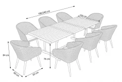 Sale Kota Garten-Essgruppe, grau/natur, Akazie/Polyrattan/Aluminium, Ausziehtisch 180/240 x 100 cm, 8 Cocktail-Sessel 60 x 65 cm, FSC®-zertifiziertes Produkt Garten-Essgruppen|Akazien-Gartenmöbel