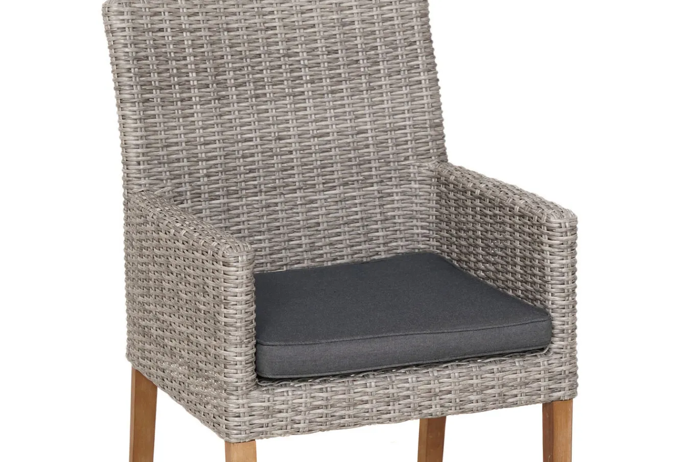Outlet Kota Landhaussessel, grau-meliert, Alu/Akazie/Polyrattan, 60x65x94 cm, inkl. Auflagen, FSC®-zertifiziertes Produkt Polyrattan-Gartenmöbel|Gartenstühle & Gartensessel