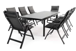 Best Lagos Garten-Essgruppe, anthrazit/grau, Alu/Textilene, Tisch 180/240 x 100 cm, 8 Klappstühle, inkl. Auflagen Garten-Essgruppen