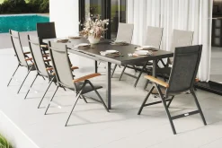 Hot Lagos Garten-Essgruppe, anthrazit/grau, Alu/Eukalyptus/Textilene, Tisch 180/240 x 100 cm, 8 Klappstühle, FSC®-zertifiziertes Produkt Garten-Essgruppen