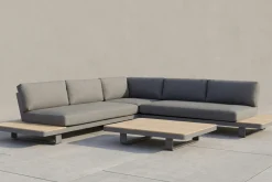 Las Vegas Ecklounge, anthrazit/grau, Alu/Teak, 5 Personen, Tisch 130x95 cm, FSC®-zertifiziertes Produkt Gartenlounge|Aluminium-Gartenmöbel