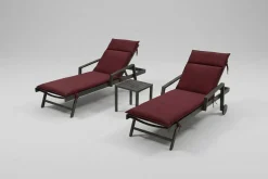 Sale Liegen-Set, anthrazit/bordeaux, Aluminium/Textilene/Polyester, Tisch 40 x 40 cm, 2 Auflagen, mit Rollen, Rückenlehne verstellbar Gartenliegen