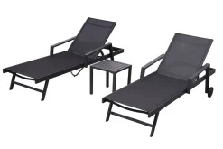 Sale Liegen-Set, anthrazit/bordeaux, Aluminium/Textilene/Polyester, Tisch 40 x 40 cm, 2 Auflagen, mit Rollen, Rückenlehne verstellbar Gartenliegen