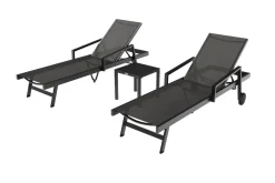 Discount Liegen Set, anthrazit , Alu/Textilene, 194x65x32 cm, inkl. Beistelltisch, verstellbare Rückenlehne, rollbar Gartenliegen
