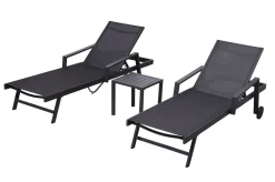 Discount Liegen Set, anthrazit , Alu/Textilene, 194x65x32 cm, inkl. Beistelltisch, verstellbare Rückenlehne, rollbar Gartenliegen