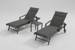 Outlet Liegen-Set, anthrazit, Aluminium/Textilene/Polyester, Tisch 40 x 40 cm, 2 Auflagen, Rückenlehne verstellbar, mit Rollen Aluminium-Gartenmöbel