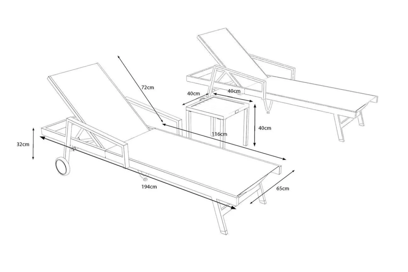 Outlet Liegen-Set, anthrazit, Aluminium/Textilene/Polyester, Tisch 40 x 40 cm, 2 Auflagen, Rückenlehne verstellbar, mit Rollen Aluminium-Gartenmöbel