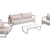 Outlet Loungegarnitur, 4-teilig, beige/weiß, Alu/Holzimitat, Tisch 110 x 60 cm, inkl. Kissen mit Reißverschluss Gartenlounge|Aluminium-Gartenmöbel