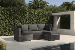 Loungegruppe, grau, Polyrattan, 4 Personen, verstellbare Sitzflächen, wasserfeste Kissenbox Polyrattan-Gartenmöbel|Gartenlounge