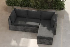 Loungegruppe, grau, Polyrattan, 4 Personen, verstellbare Sitzflächen, wasserfeste Kissenbox Polyrattan-Gartenmöbel|Gartenlounge