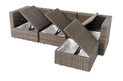 Loungegruppe, grau, Polyrattan, 4 Personen, verstellbare Sitzflächen, wasserfeste Kissenbox Polyrattan-Gartenmöbel|Gartenlounge