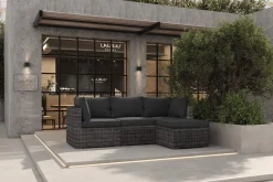 Loungegruppe, grau, Polyrattan, 4 Personen, verstellbare Sitzflächen, wasserfeste Kissenbox Polyrattan-Gartenmöbel|Gartenlounge