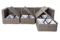 Loungegruppe, grau, Polyrattan, 4 Personen, verstellbare Sitzflächen, wasserfeste Kissenbox Polyrattan-Gartenmöbel|Gartenlounge