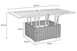 New Loungetisch höhenverstellbar, grau, Polyrattan, 78/157 x 78 x 40/63 cm Gartentische|Gartenlounge