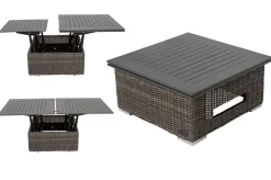 New Loungetisch höhenverstellbar, grau, Polyrattan, 78/157 x 78 x 40/63 cm Gartentische|Gartenlounge