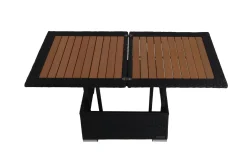 Outlet Loungetisch höhenverstellbar, schwarz, Polyrattan, 75/152x75x40/64,5cm Gartentische|Gartenlounge
