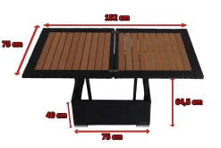 Outlet Loungetisch höhenverstellbar, schwarz, Polyrattan, 75/152x75x40/64,5cm Gartentische|Gartenlounge