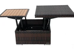 Loungetisch höhenverstellbar, braun-marmoriert, Polyrattan, 75/152x75x40/64,5cm Gartentische|Gartenlounge