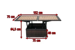 Loungetisch höhenverstellbar, braun-marmoriert, Polyrattan, 75/152x75x40/64,5cm Gartentische|Gartenlounge