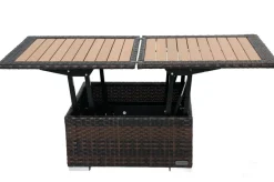 Loungetisch höhenverstellbar, braun-marmoriert, Polyrattan, 75/152x75x40/64,5cm Gartentische|Gartenlounge