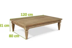 Best Loungetisch, natur, recyceltes Teak, 120x80x31cm, aufwendig gestaltete Tischbeine, FSC®-zertifiziertes Produkt Gartentische