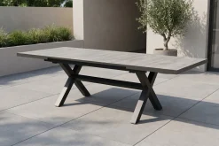 New Louvra Ausziehtisch, anthrazit/Holzoptik, Alu/Keramik, 160/210x100,5cm, Tischplatte aus Keramikfliesen Gartentische