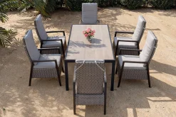 New Louvra Select/Darwin Gartenessgruppe, anthrazit, Alu/Keramik/Polyrattan, 200 x 100 cm, 6 Diningsessel Garten-Essgruppen|Aluminium-Gartenmöbel