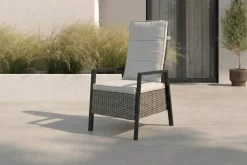 New Louvra Select Design-Diningsessel, natur/anthrazit, Polyrattan, 59 x 72 x 111 cm, Rücken stufenlos verstellbar Polyrattan-Gartenmöbel|Gartenstühle & Gartensessel