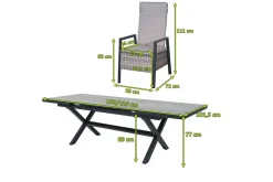 Best Louvra Select Garten-Essgruppe, natur/anthrazit, Polyrattan/Alu, 4 Sessel, Tisch 160/210 x 100 cm Polyrattan-Gartenmöbel|Garten-Essgruppen