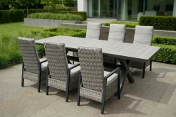 Hot Louvra Select Garten-Essgruppe, natur/anthrazit, Polyrattan/Alu, Tisch 200/260 x 100 cm, 6 Sessel Polyrattan-Gartenmöbel|Garten-Essgruppen