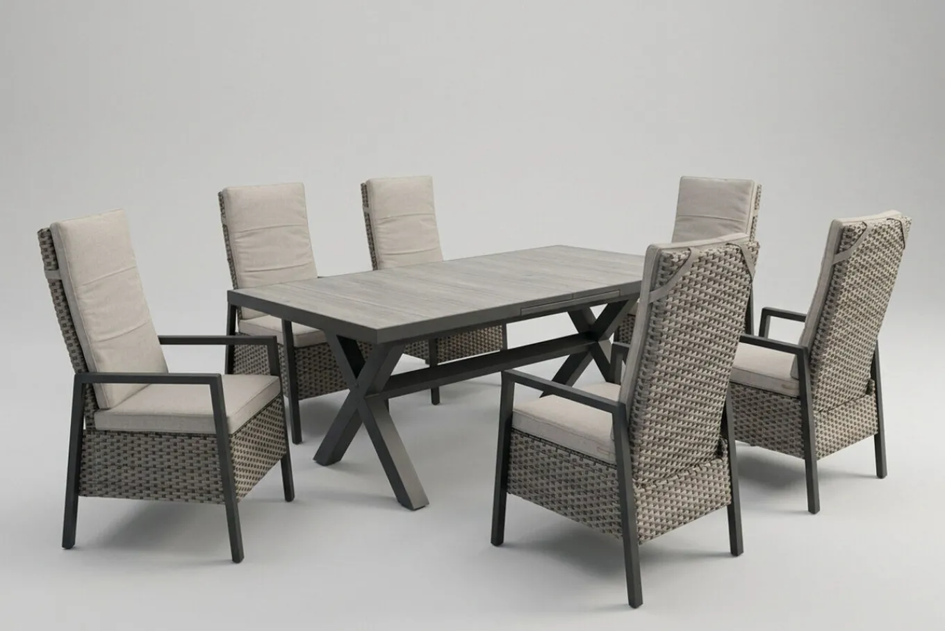 Sale Louvra Select Garten-Essgruppe, natur/anthrazit, Polyrattan/Alu, 6 Sessel, Tisch 160/210 x 100 cm Polyrattan-Gartenmöbel|Garten-Essgruppen