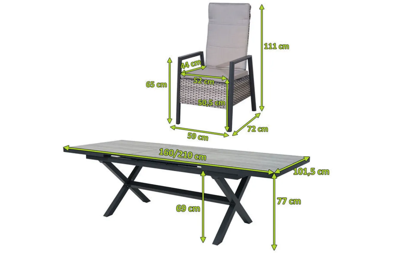 Sale Louvra Select Garten-Essgruppe, natur/anthrazit, Polyrattan/Alu, 6 Sessel, Tisch 160/210 x 100 cm Polyrattan-Gartenmöbel|Garten-Essgruppen