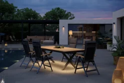Discount Luminara Garten-Essgruppe mit LED-Beleuchtung, anthrazit matt/natur, Alu/Textilene, Tisch 240 x 100 cm, inkl. 6 Klappstühle Garten-Essgruppen