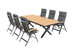 Discount Luminara Garten-Essgruppe mit LED-Beleuchtung, anthrazit matt/natur, Alu/Textilene, Tisch 240 x 100 cm, inkl. 6 Klappstühle Garten-Essgruppen