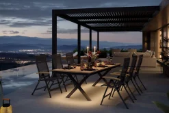 Discount Luminara Garten-Essgruppe mit LED-Beleuchtung, anthrazit matt/natur, Aluminium/Textilen/Holzimitat, 240 x 100 cm, 6 Klappstühle Garten-Essgruppen