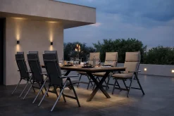 New Luminara Garten-Essgruppe, anthrazit matt/natur, Alu / Textilen / Holzimitat, 240 x 100 cm, 6 Klappstühle, inkl. Auflagen, LED-Beleuchtung Garten-Essgruppen