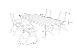 Outlet Luminara Garten-Essgruppe mit LED-Beleuchtung, anthrazit matt/natur, Aluminium/Textilen/Holzimitat, 240 x 100 cm, 4 Klappstühle, inkl. Auflagen Garten-Essgruppen