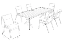 Best Luminara Garten-Essgruppe mit LED-Beleuchtung, anthrazit matt/natur, Alu/Holzimitat, 240 x 100 cm, inklusive Auflagen, 6 Stapelsessel Garten-Essgruppen