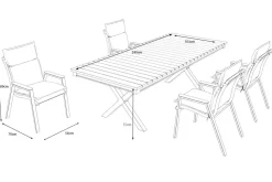 Clearance Luminara Garten-Essgruppe, anthrazit matt/natur, Alu/Holzimitat, 240 x 100 cm, 4 Stapelsessel, inkl. Auflagen, mit LED-Beleuchtung Garten-Essgruppen