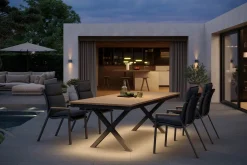 Clearance Luminara Garten-Essgruppe, anthrazit matt/natur, Alu/Holzimitat, 240 x 100 cm, 4 Stapelsessel, inkl. Auflagen, mit LED-Beleuchtung Garten-Essgruppen