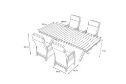 Sale Luminara Garten-Essgruppe mit LED-Beleuchtung, anthrazit/natur, Aluminium/Polyrattan/Holzimitat, Tisch 240 x 100 cm, 4 Sessel Garten-Essgruppen