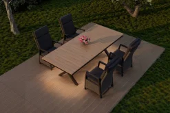 Sale Luminara Garten-Essgruppe mit LED-Beleuchtung, anthrazit/natur, Aluminium/Polyrattan/Holzimitat, Tisch 240 x 100 cm, 4 Sessel Garten-Essgruppen