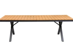 Sale Luminara Garten-Essgruppe mit LED-Beleuchtung, anthrazit/natur, Aluminium/Polyrattan/Holzimitat, Tisch 240 x 100 cm, 4 Sessel Garten-Essgruppen