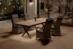 Sale Luminara Garten-Essgruppe mit LED-Beleuchtung, anthrazit/natur, Aluminium/Polyrattan/Holzimitat, Tisch 240 x 100 cm, 4 Sessel Garten-Essgruppen