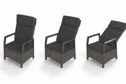 Sale Luminara Garten-Essgruppe mit LED-Beleuchtung, anthrazit/natur, Aluminium/Polyrattan/Holzimitat, Tisch 240 x 100 cm, 4 Sessel Garten-Essgruppen