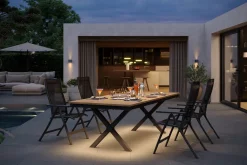 Luminara Garten-Essgruppe, anthrazit matt/natur, Alu / Holzimitat / Textilen, 240 x 100 cm, 4 Klappstühle, LED-Beleuchtung Garten-Essgruppen