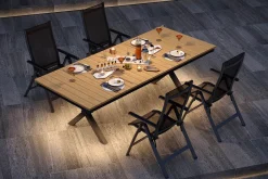 Luminara Garten-Essgruppe, anthrazit matt/natur, Alu / Holzimitat / Textilen, 240 x 100 cm, 4 Klappstühle, LED-Beleuchtung Garten-Essgruppen